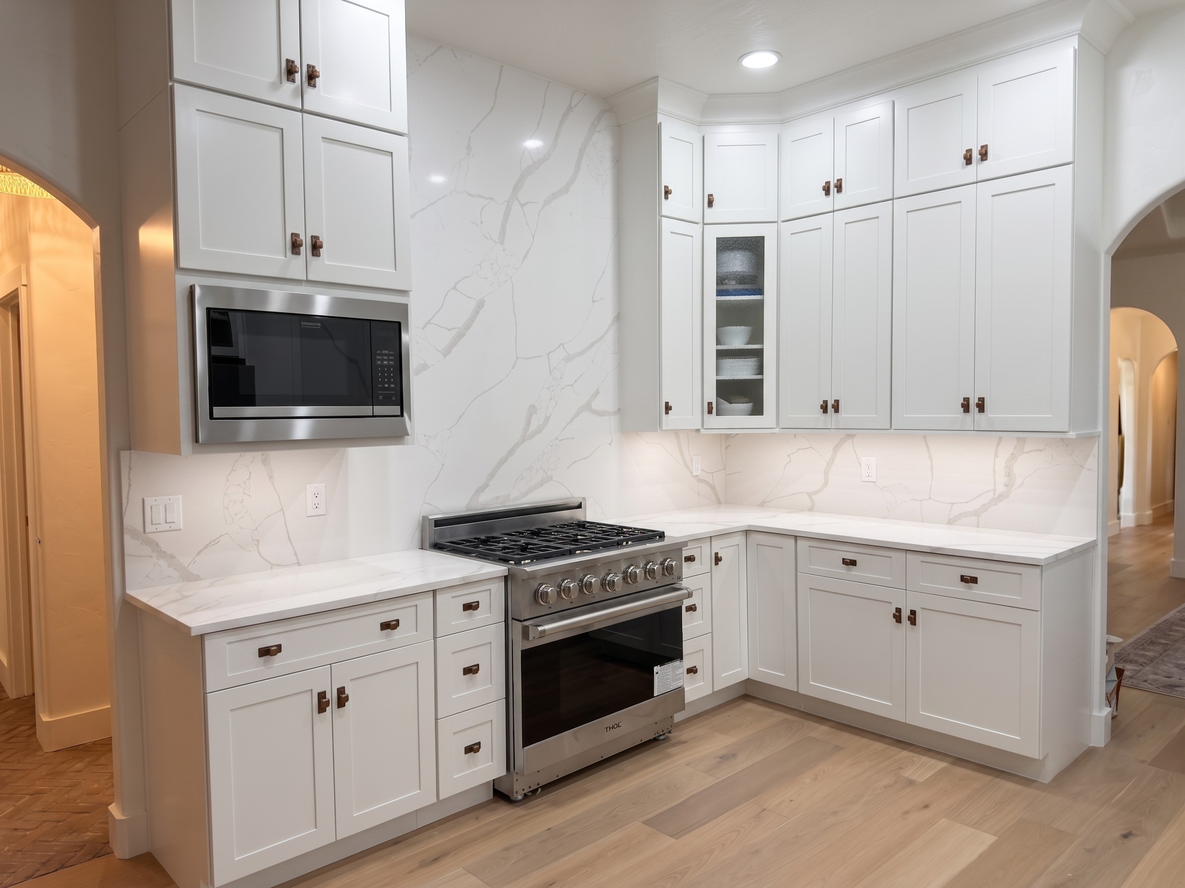 Kitchen styled with white veined quartz